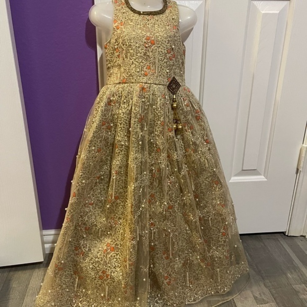 Beautiful girl net on jacquard princess dress for girls size 4